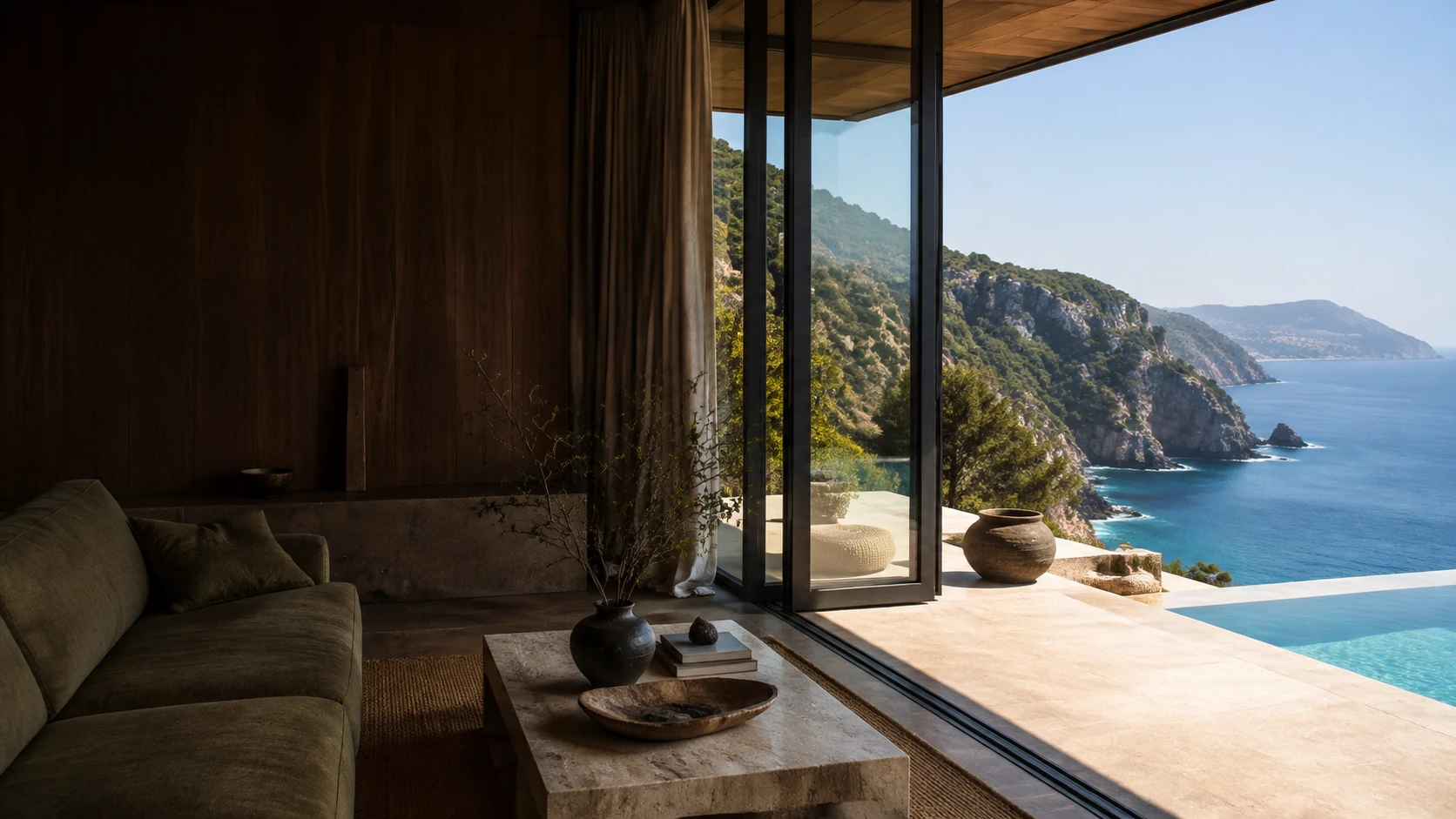 Sunlit coastal holiday home overlooking the sea